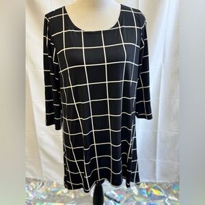 Lbisse Women XL Geometric Sidetail Tunic Top 3/4 Sleeve Stretch Black &Ivory